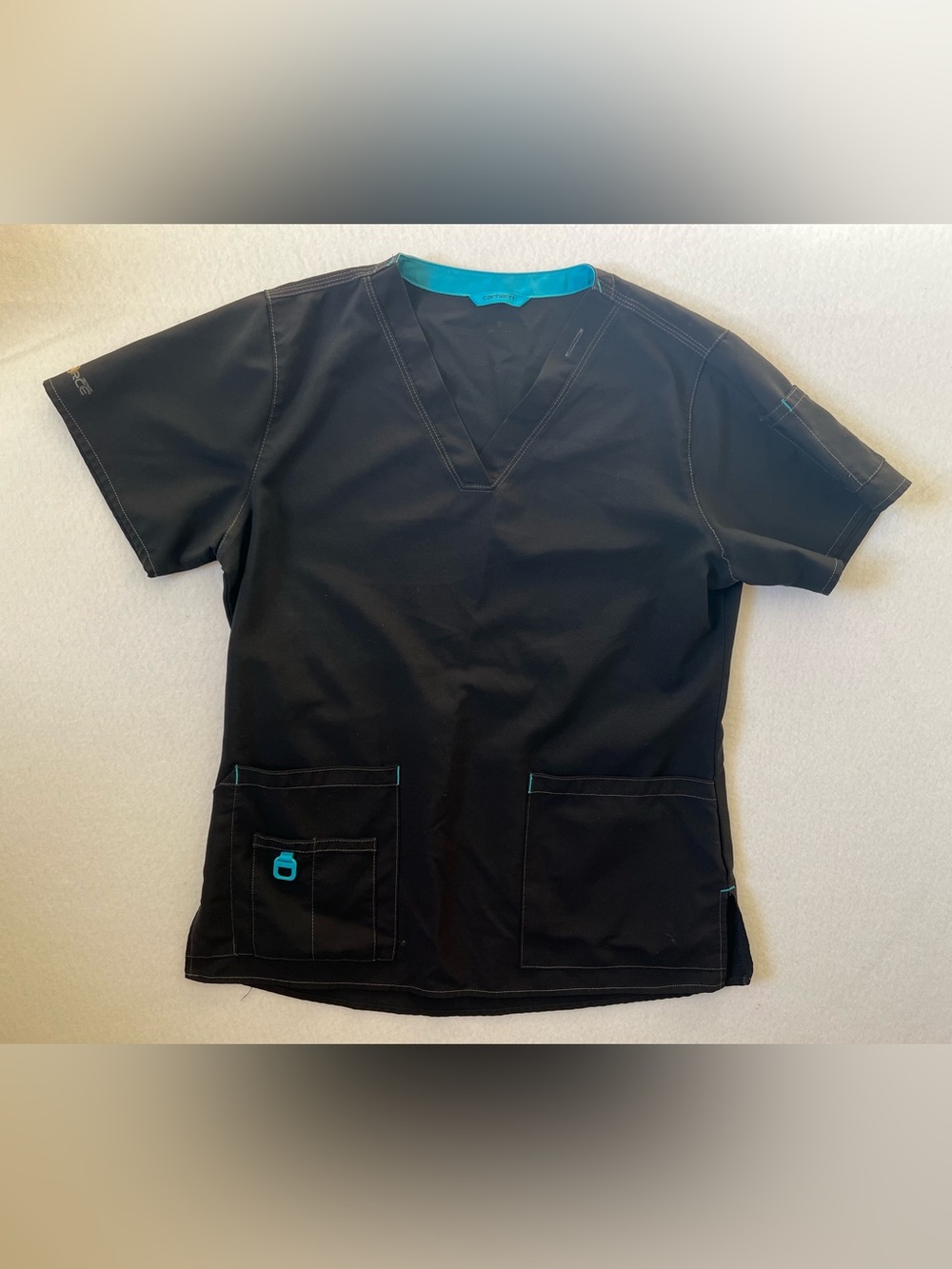 Carhartt Force Cross Flex Scrub Top Womens Small Black V Neck Stretch